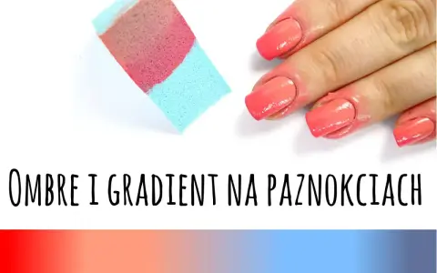 Gąbka z kolorami do tworzenia ombre na paznokciach. Dłonie z paznokciami w odcieniach koralu.