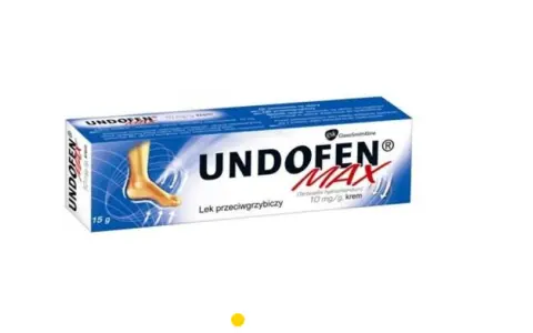 Opakowanie kremu Undofen Max na grzybicę paznokci. Skuteczny lek przeciwgrzybiczy w tubce 15 g.