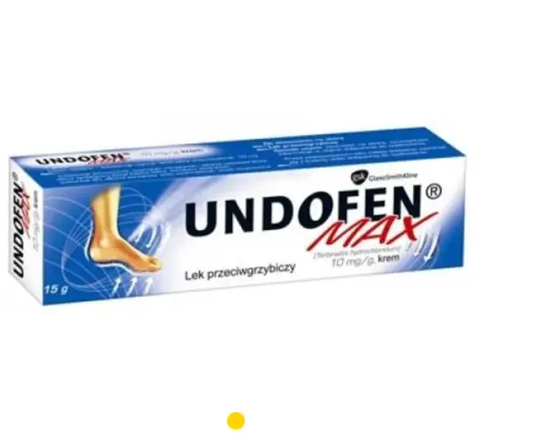 Opakowanie kremu Undofen Max na grzybicę paznokci. Skuteczny lek przeciwgrzybiczy w tubce 15 g.