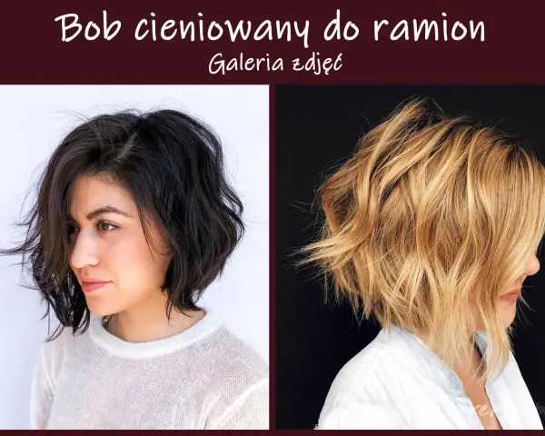 Dwie kobiety z modnym, warstwowym bobem do ramion. Jedna ma ciemne, druga blond włosy, obie z cieniowanym cięciem.