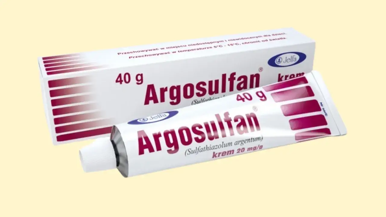 Opakowanie i tubka kremu Argosulfan 40 g, zawierającego sulfatiazolum argentum.